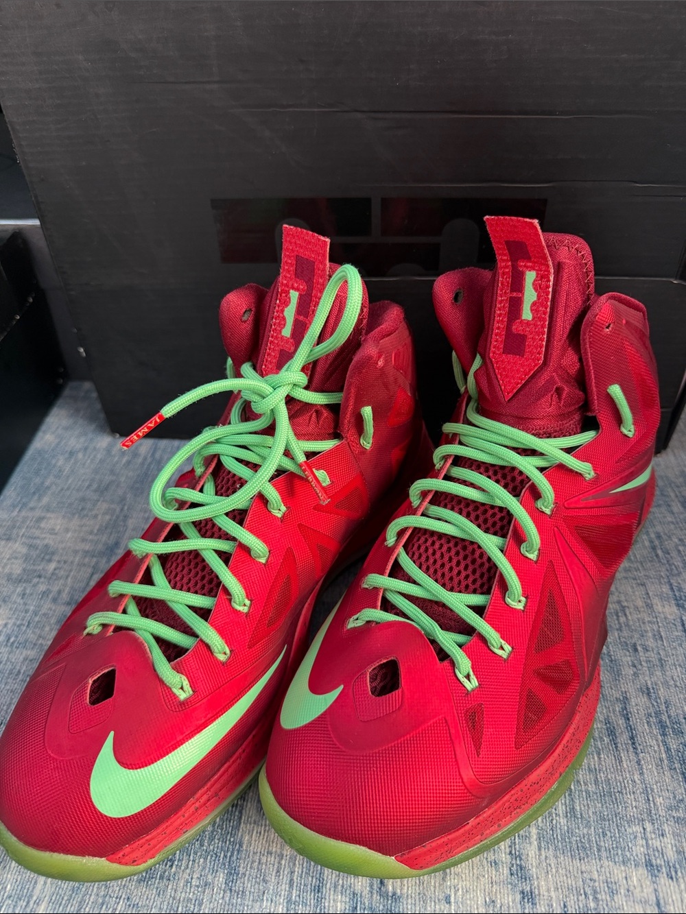 Nike LeBron x  Red Basketball Sneakers with Green Accents